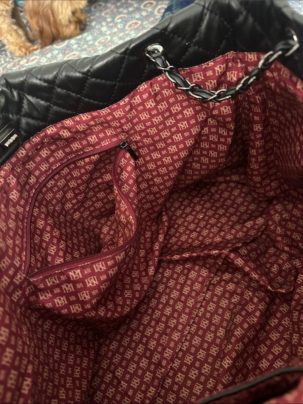 Badgley Mischka Black Quilted Chain-Handle Backpack